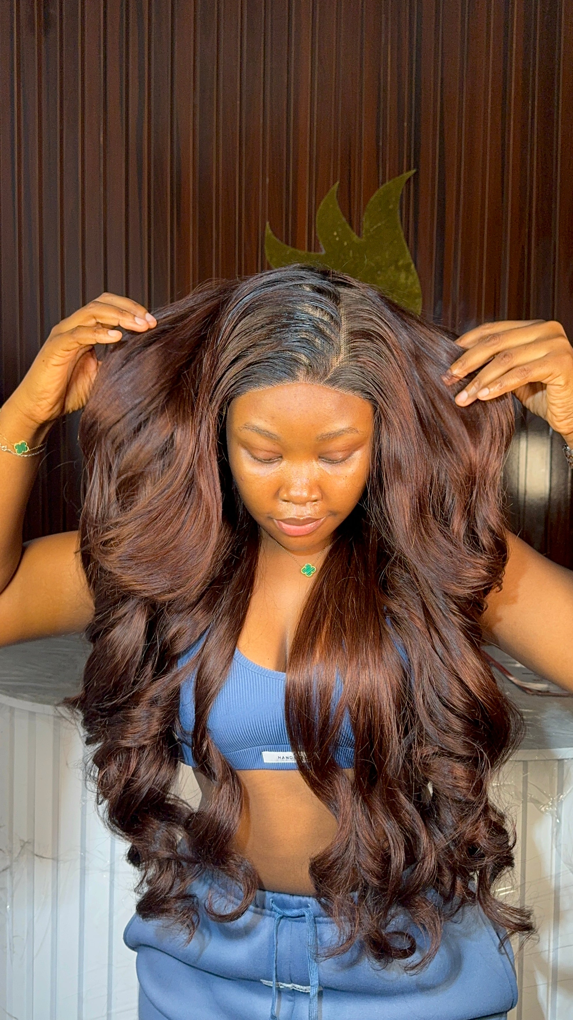 Double Drawn Chestnut Raw Indian Wavy 5x5 closure Wig
