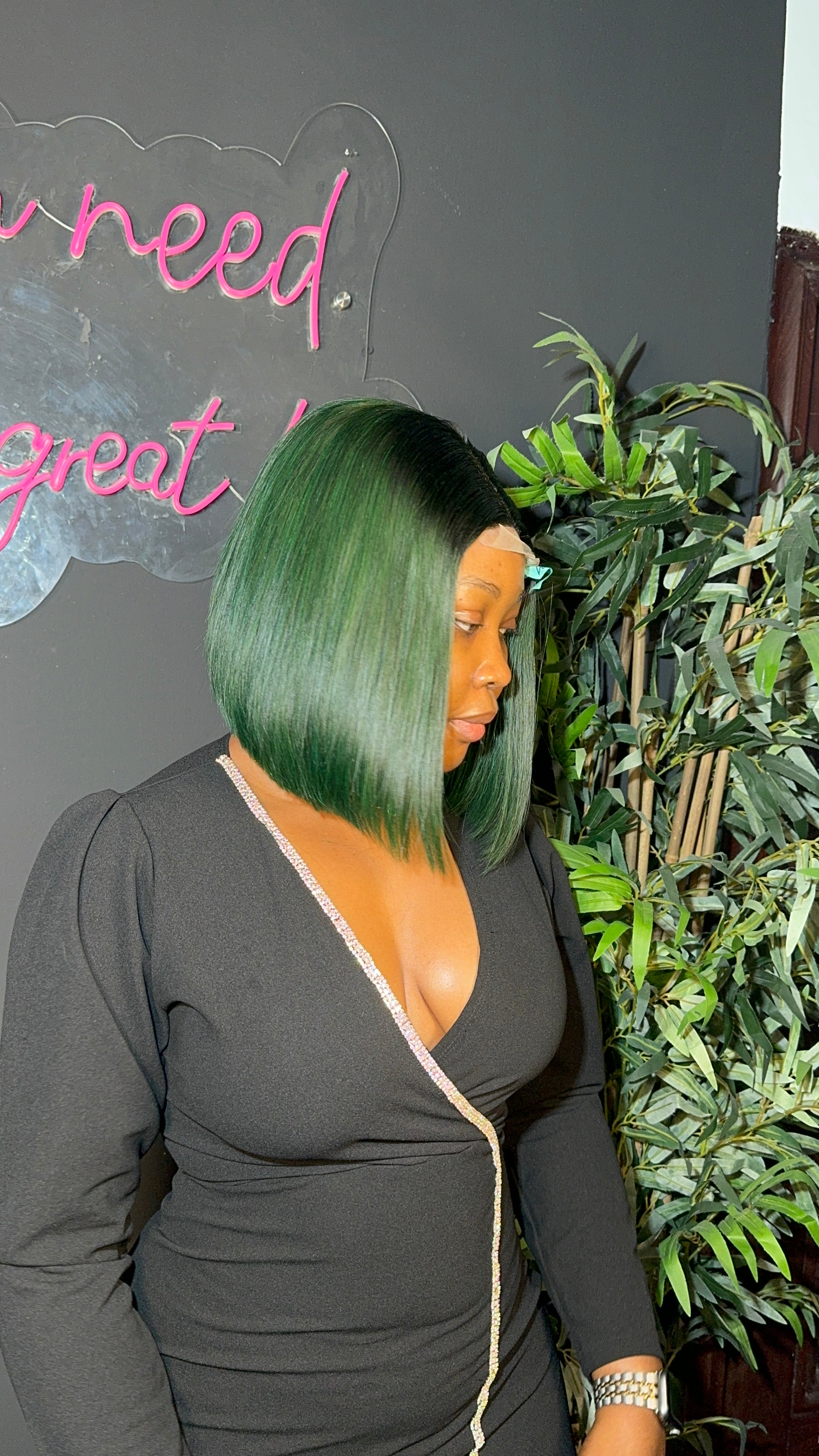 10" Envy green bone straight 2x4 Kim K closure blunt Bob Wig(Preorder)