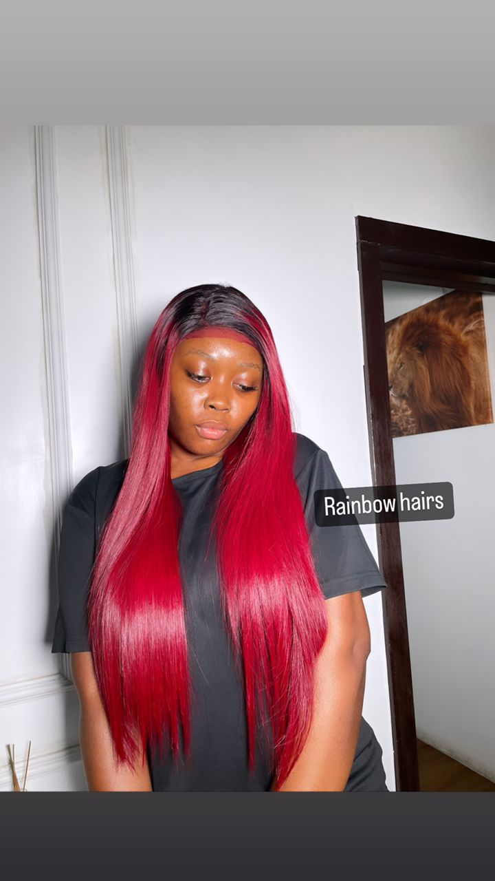 24" SDD Raw Vietnam Crimson Bone Straight + 18" 2x6 Kim K closure Wig (270g)