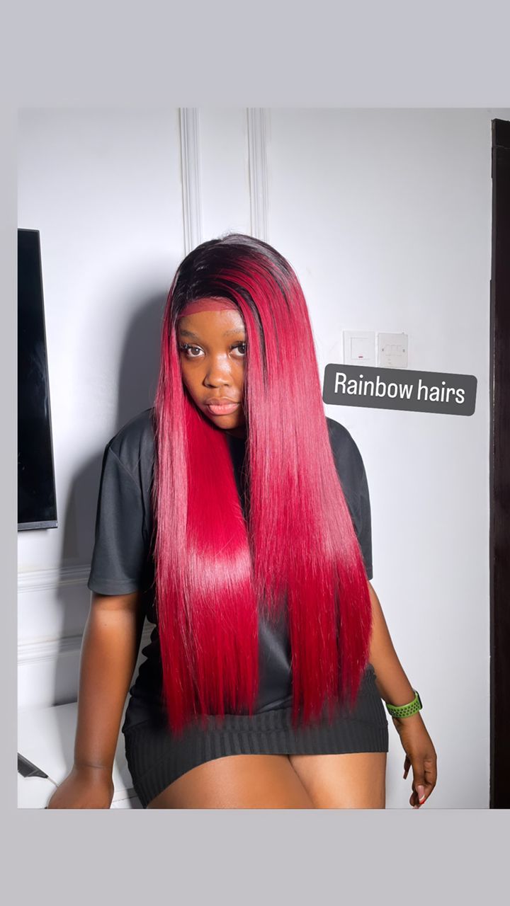 24" SDD Raw Vietnam Crimson Bone Straight + 18" 2x6 Kim K closure Wig (270g)