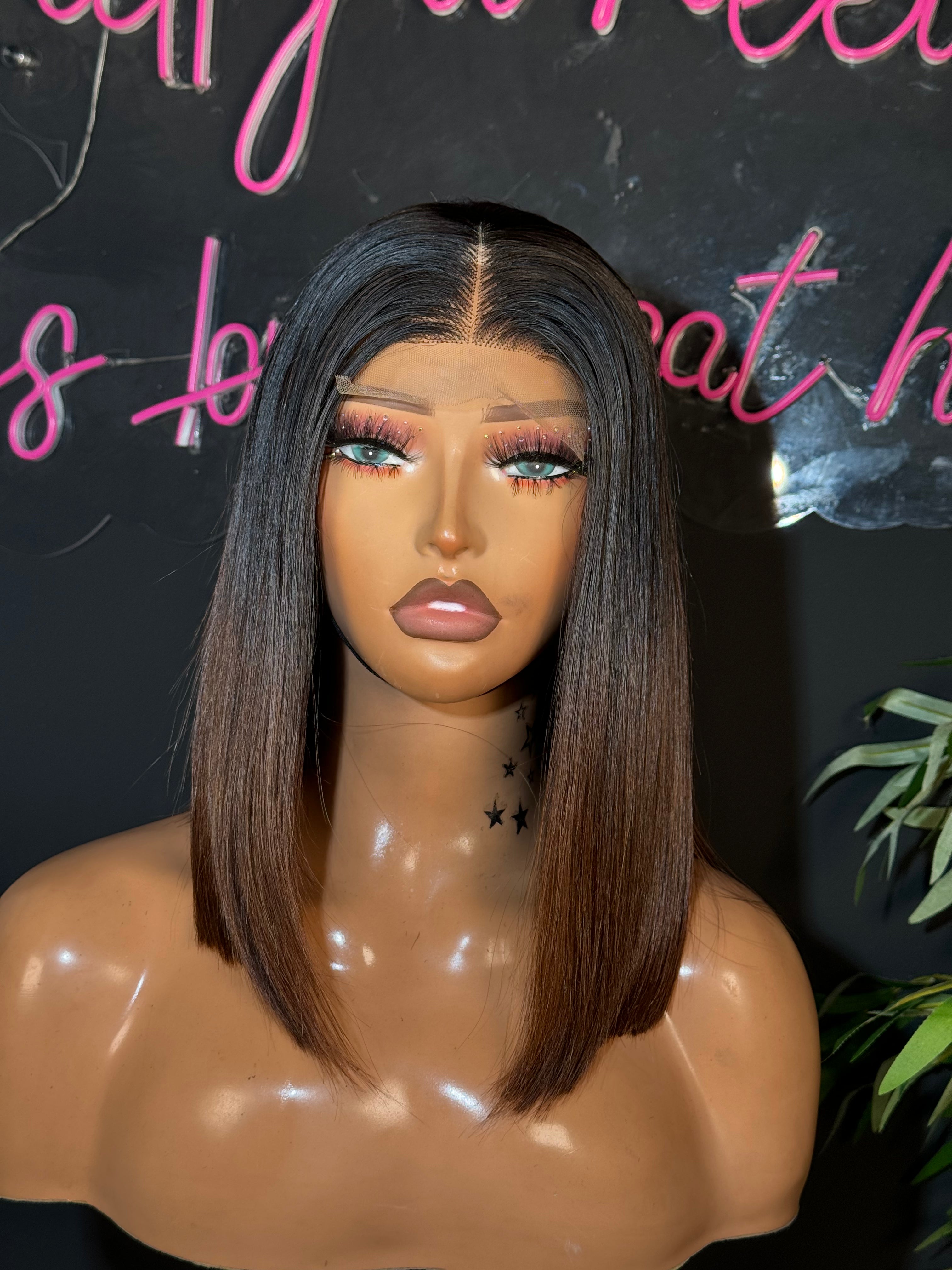 12" SDD Raw Vietnam Brown tips bone straight Kim K closure Blunt Bob Wig