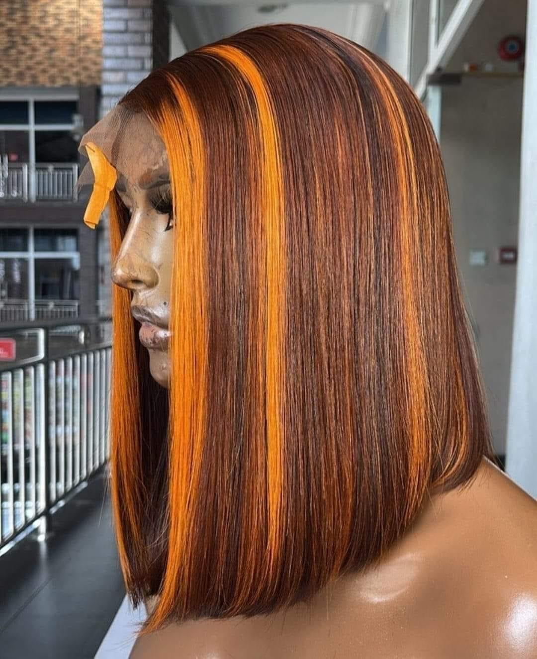 SDD Raw Vietnam donor Orange highlight bone straight blunt Bob Wig