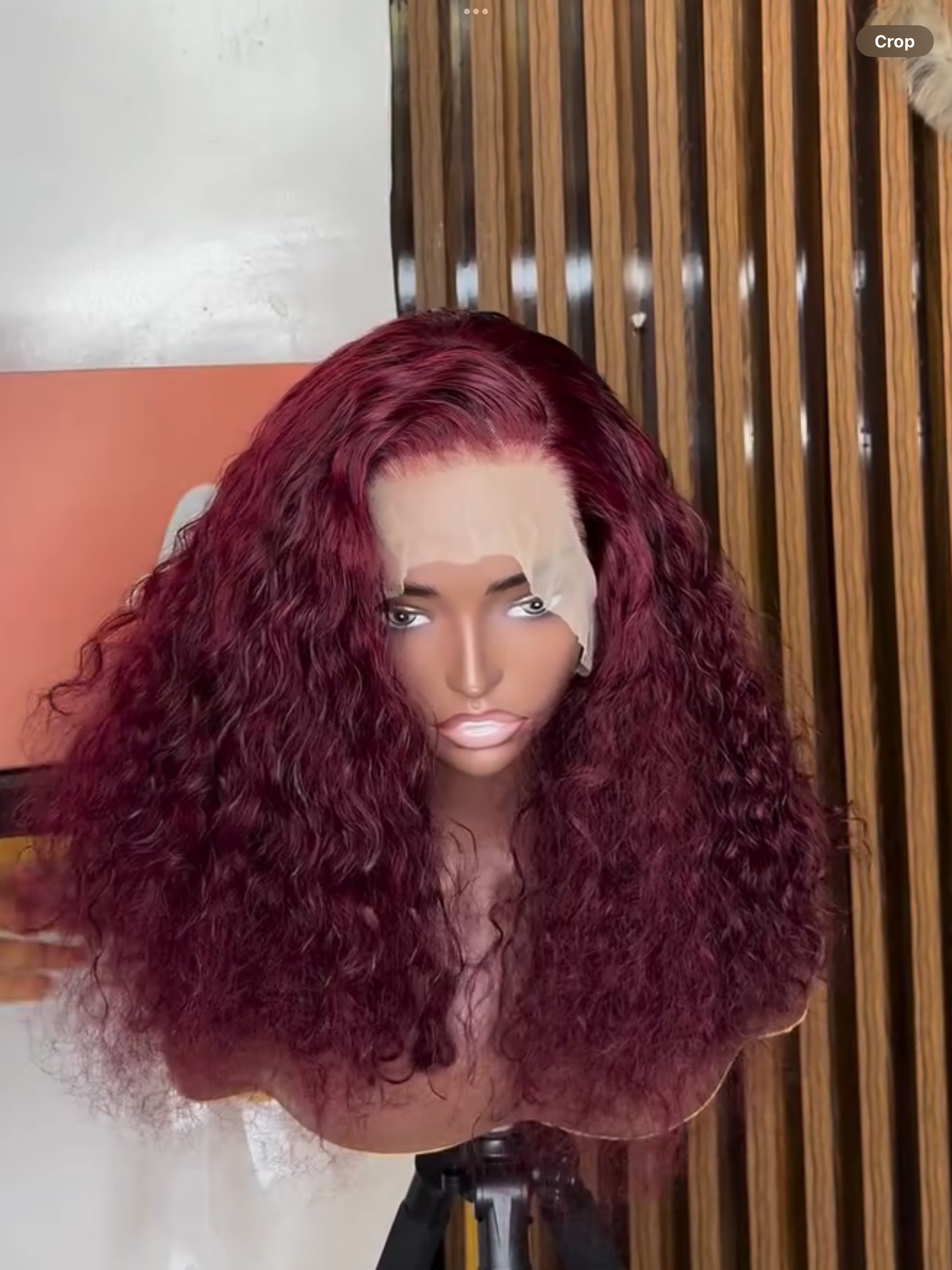 16” DD burgundy deep curly wig