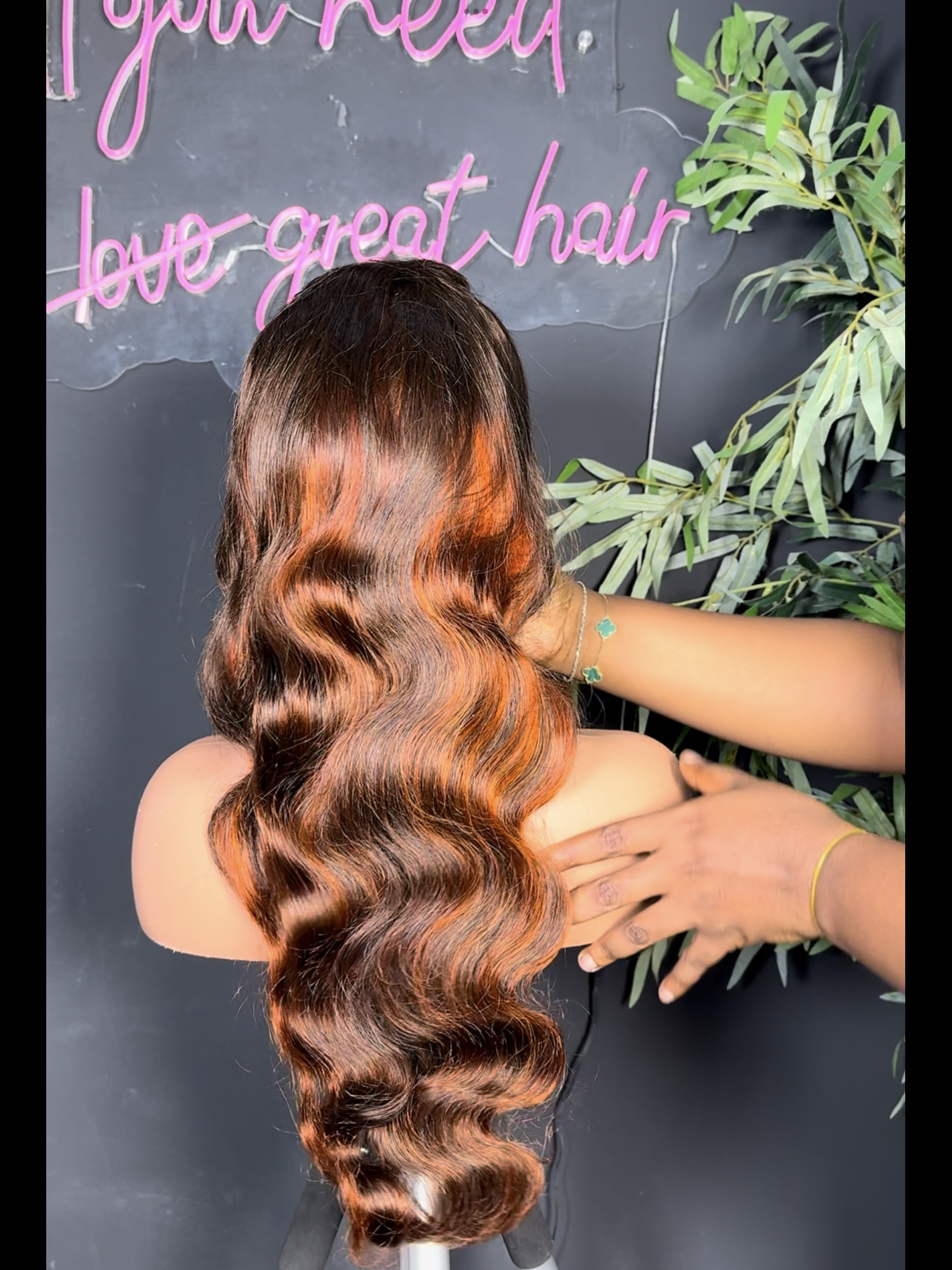 Orange Highlight Full Frontal Wavy Wig