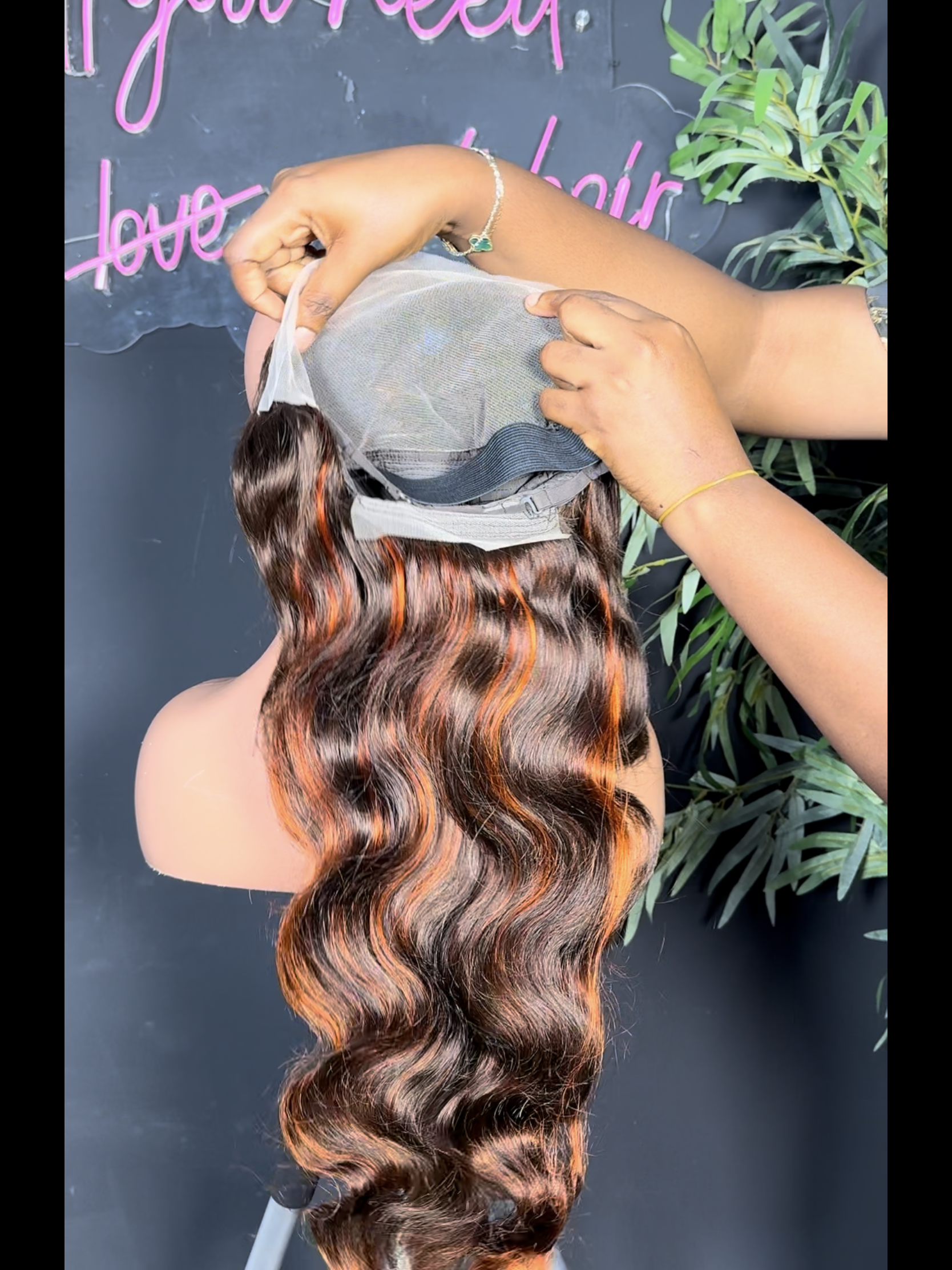 Orange Highlight Full Frontal Wavy Wig