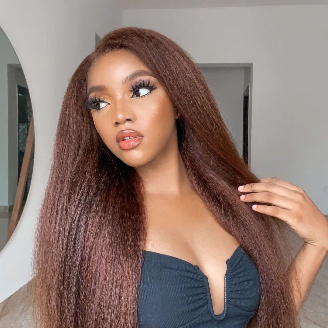 24" SDD Raw Virgin Chestnut Kinky Straight full frontal wig (280g)