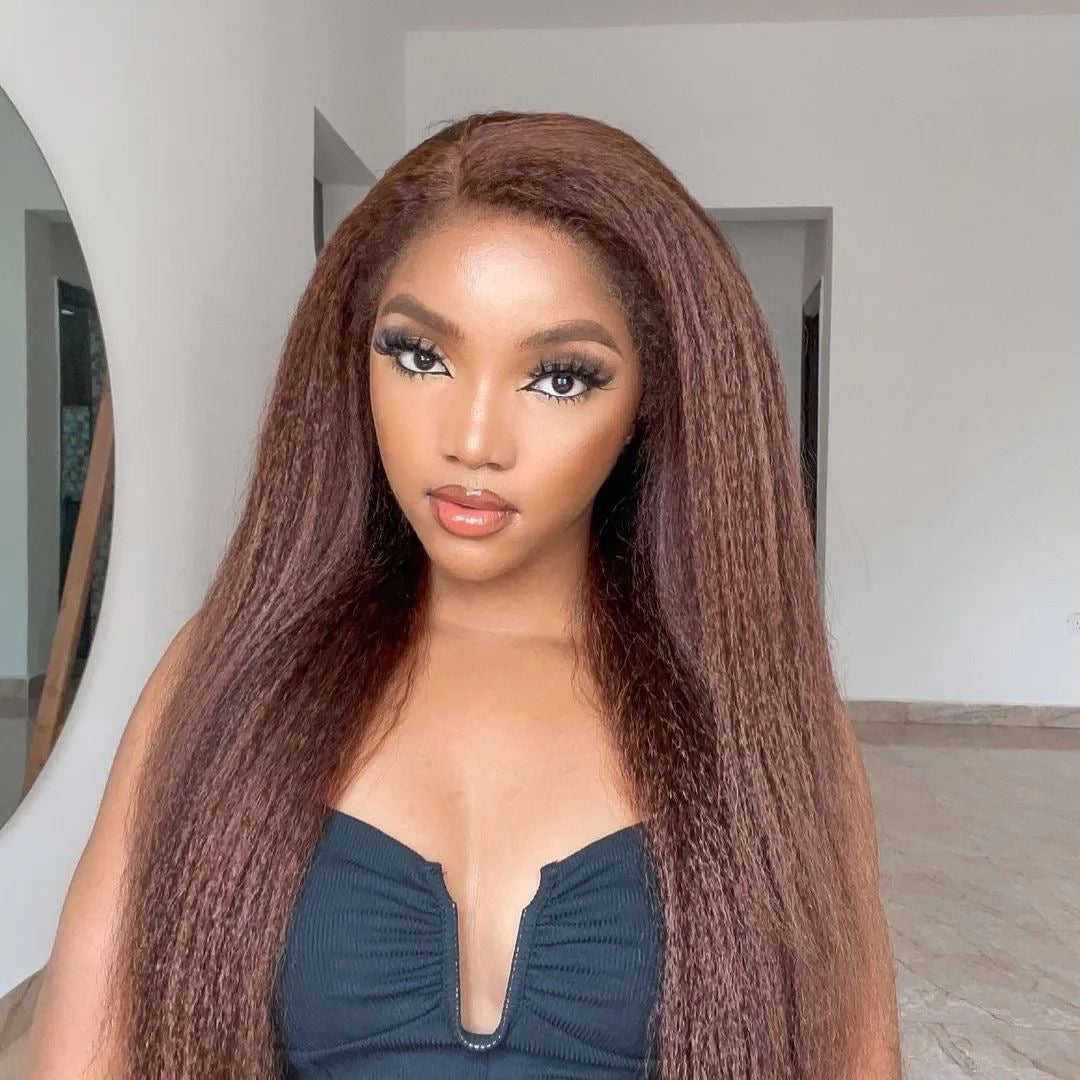 24" SDD Raw Virgin Chestnut Kinky Straight full frontal wig (280g)