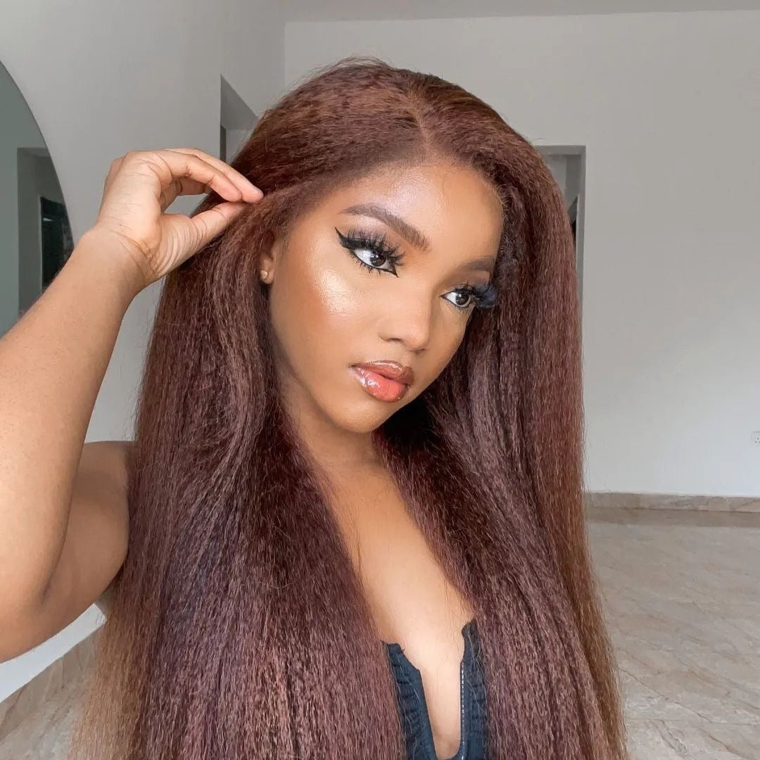 24" SDD Raw Virgin Chestnut Kinky Straight full frontal wig (280g)