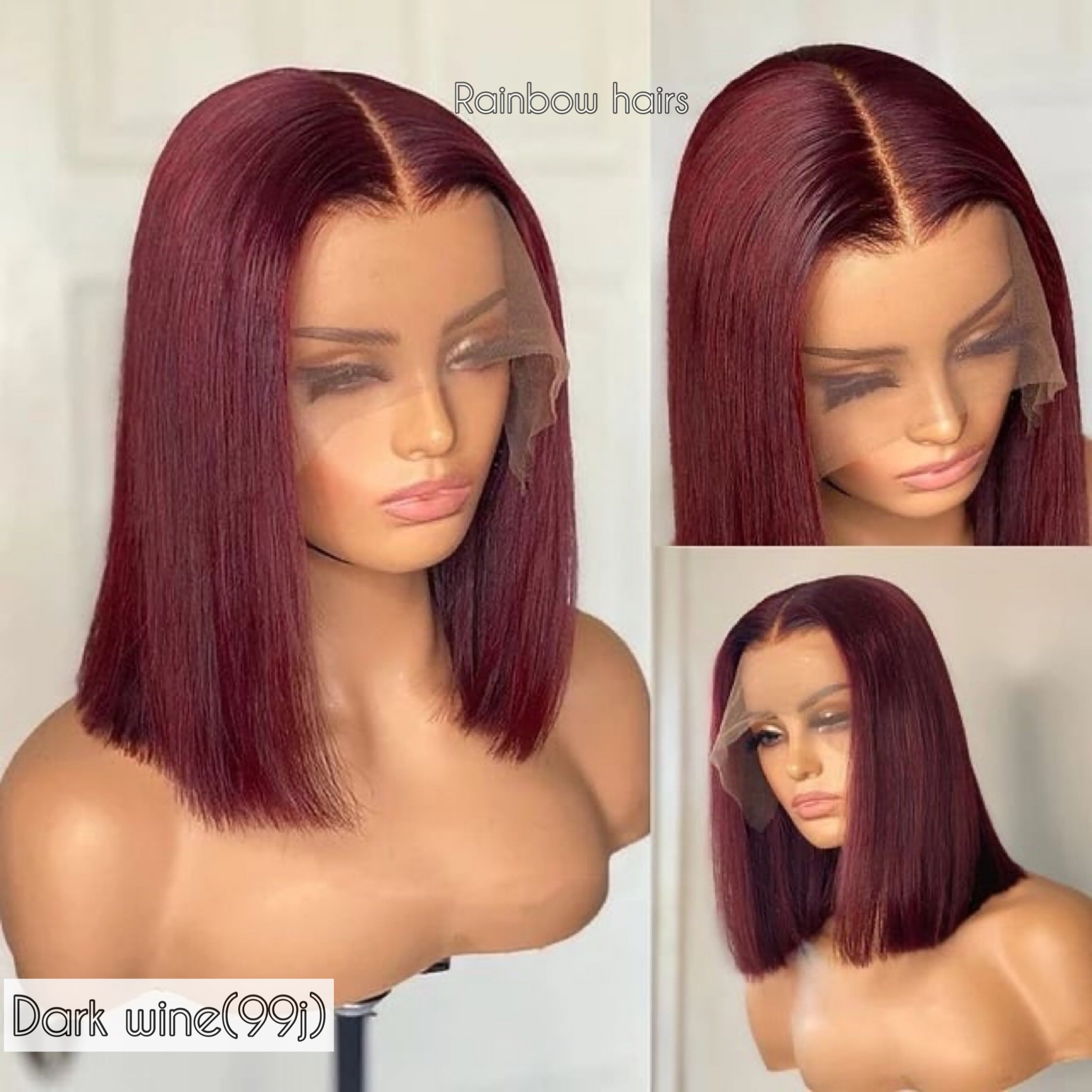 12” SINGLE DRAWN-THICK BURGUNDY FULL FRONTAL BLUNT BOB WIG