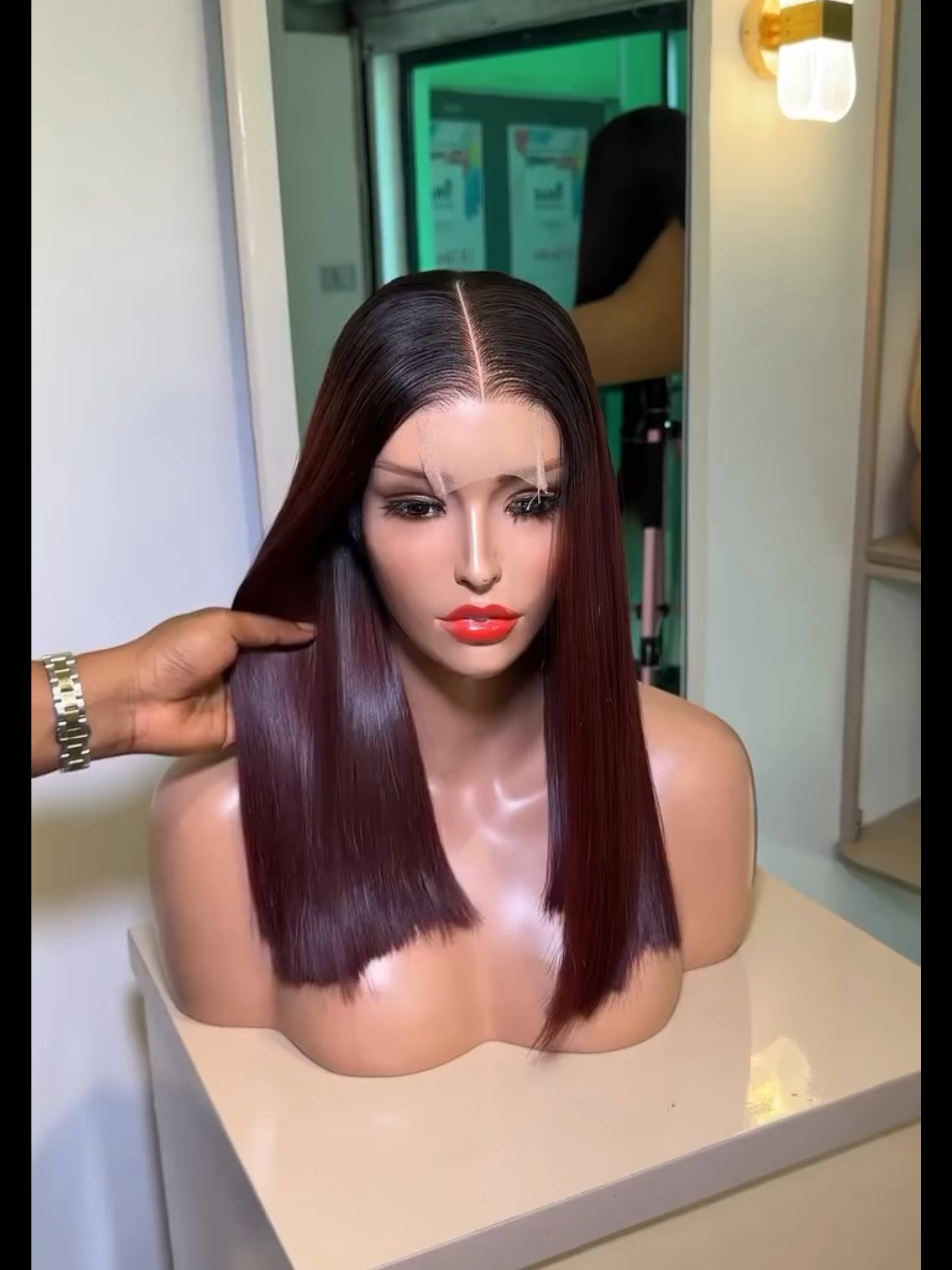 18" Super Double Drawn Burgundy Super Straight 2x6 Kim K Closure Wig