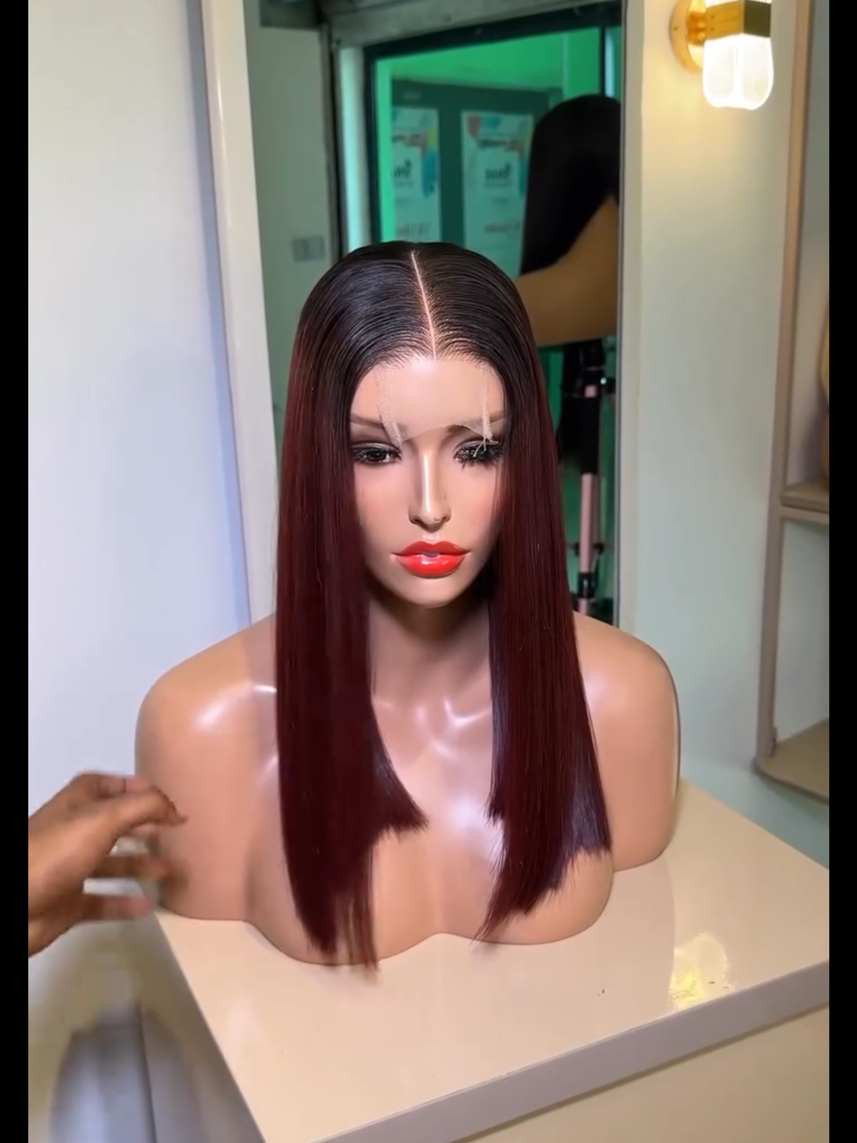 18" Super Double Drawn Burgundy Super Straight 2x6 Kim K Closure Wig