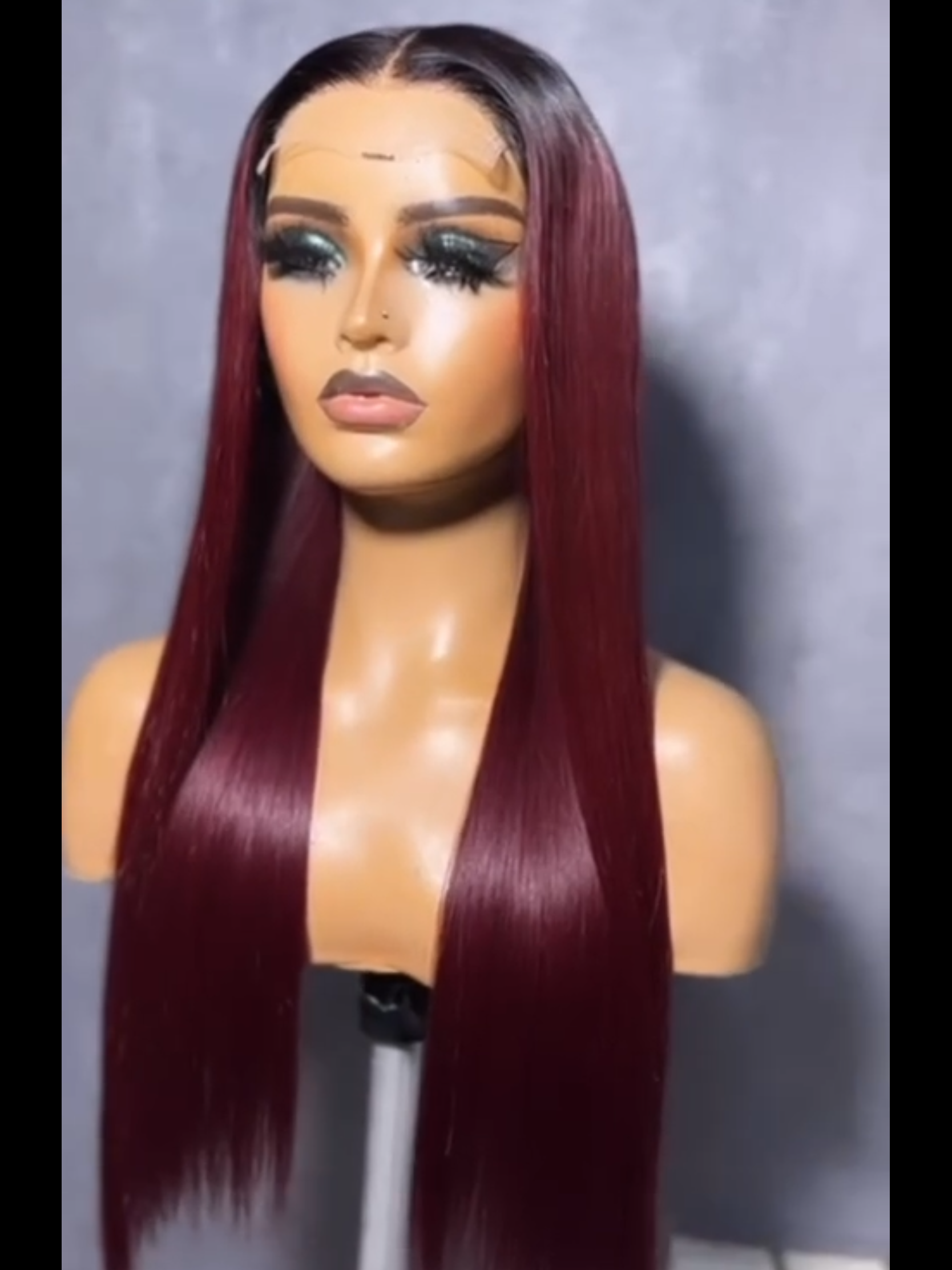 22" Super Double Drawn Burgundy Super Straight 4x4 closure Wig