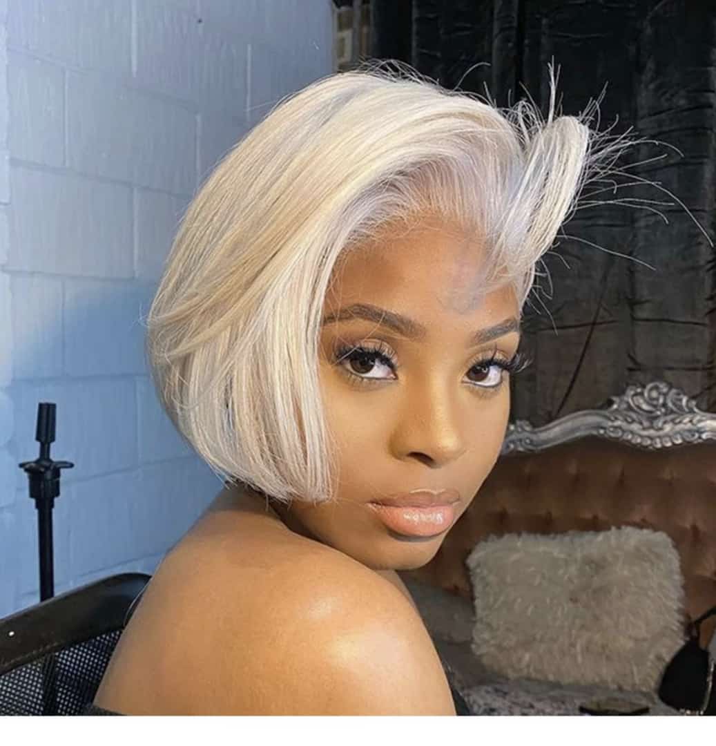 Double Drawn Boss cut Platinum Blonde full frontal Wig