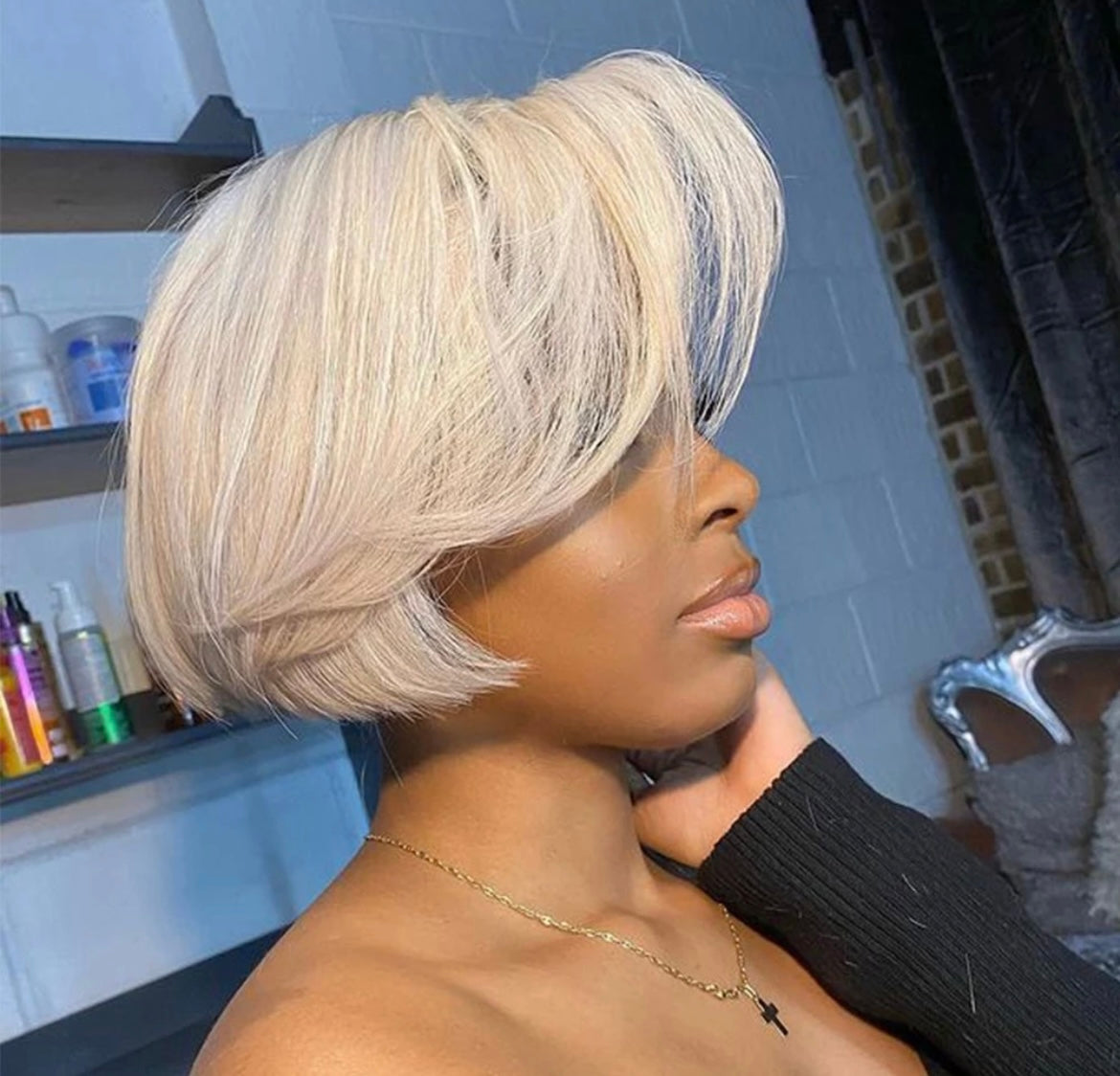 Double Drawn Boss cut Platinum Blonde full frontal Wig