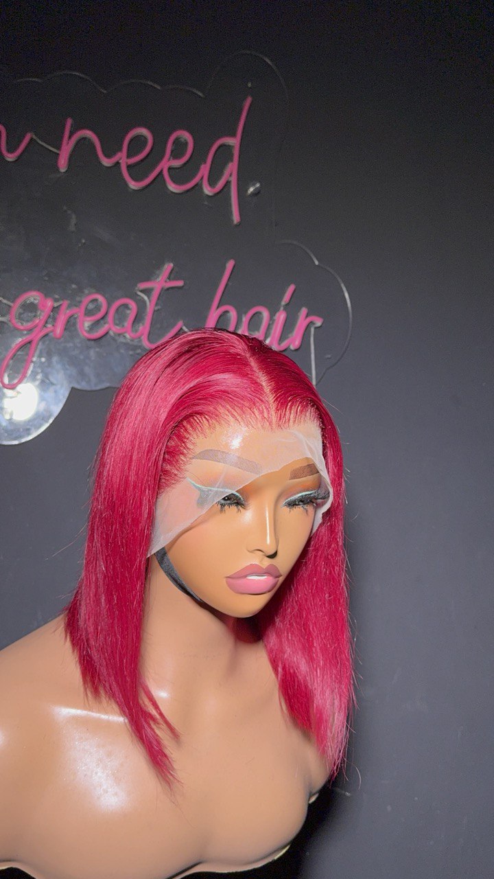 TYS81: 12” BURGUNDY FULL FRONTAL CORPORATE BLUNT BOB WIG