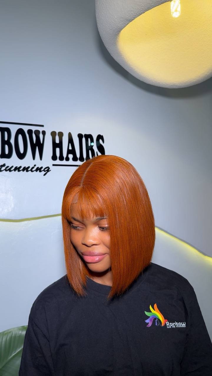 WB61 - 10" SDD Raw Vietnam Sienna Bone Straight 2x4 Kim K Fringe Closure Wig