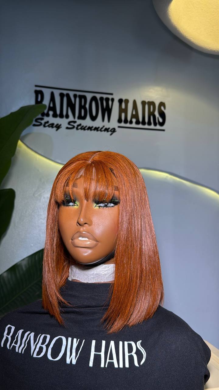 WB61 - 10" SDD Raw Vietnam Sienna Bone Straight 2x4 Kim K Fringe Closure Wig