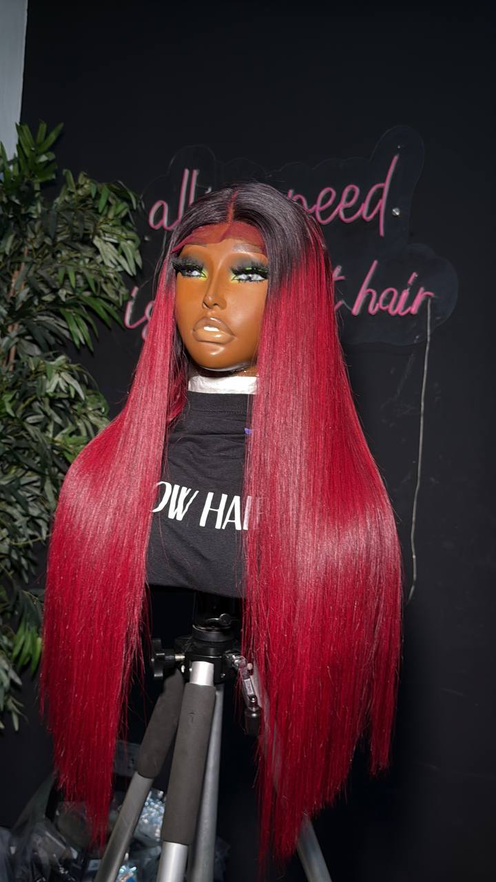 WB68 - 24" SDD Vietnam Crimson Bone Straight + 2x4 closure wig