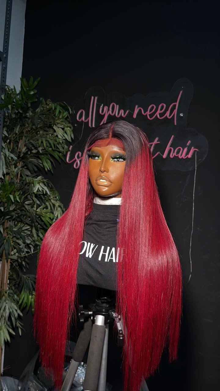 WB68 - 24" SDD Vietnam Crimson Bone Straight + 2x4 closure wig