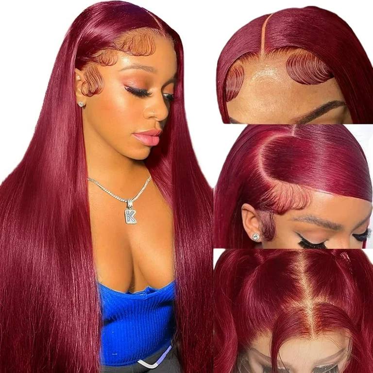 SD BURGUNDY SILKY STRAIGHT 5X5 WIG